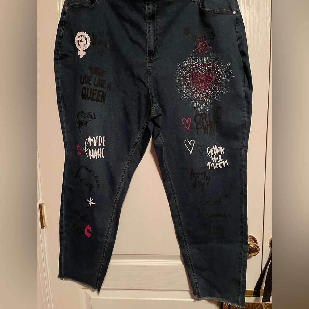 Ashley Stewart Dark Wash Graffiti Jeans, Size 30